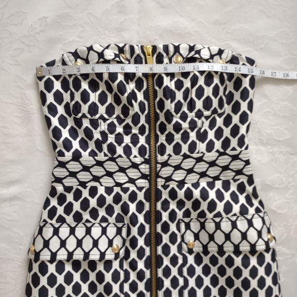 Diane Von Furstenberg runway dress corset goldtone buttons black white diamond - Picture 6 of 13